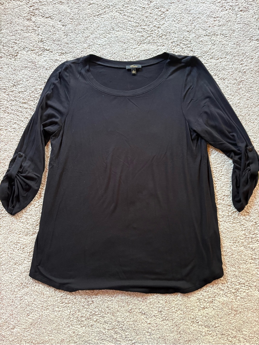 Cupio Black Scoop Neck 3/4 Sleeve Top with Roll-Tab Sleeves